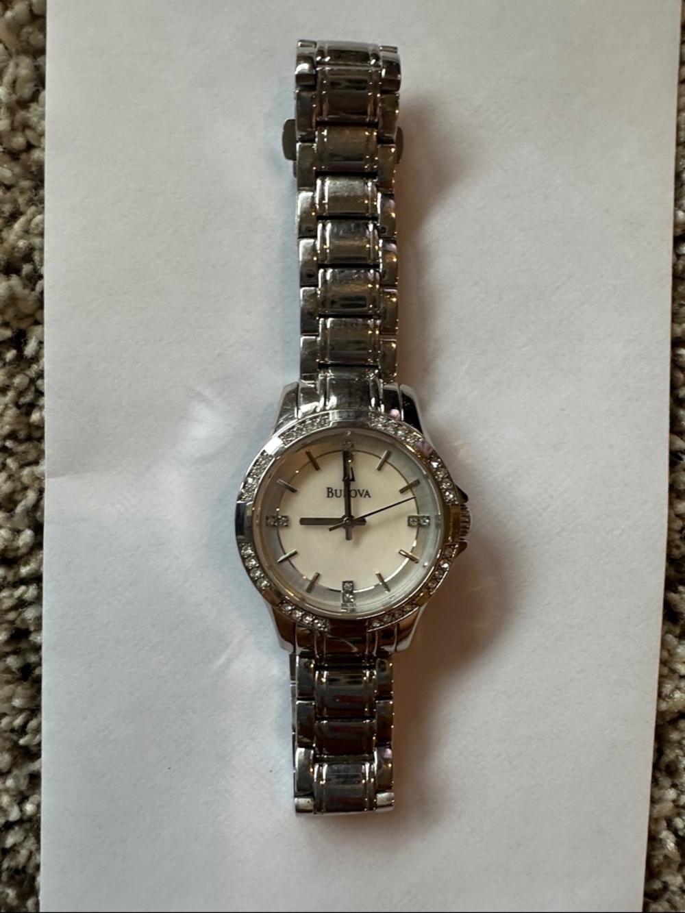 Bulova Silver and White Crystal-Accent Women's Watch